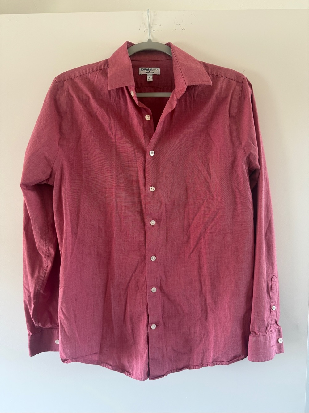 Express Men’s Long-Sleeve Button-Up Shirt - Red/Pink